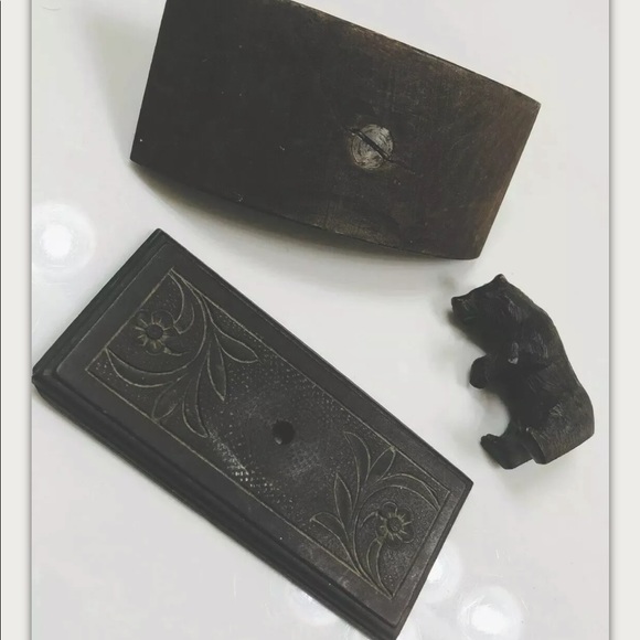 1900s Ink Blotter Hand Carved Wood Black Forest Bear Paperweight VTG RARE Early - Picture 5 of 8